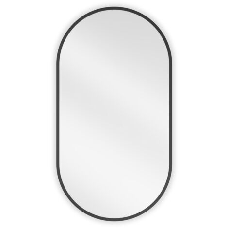 Miroir mural ovale Silla, miroir salle de bain 75x40 cm, cadre design, Noir