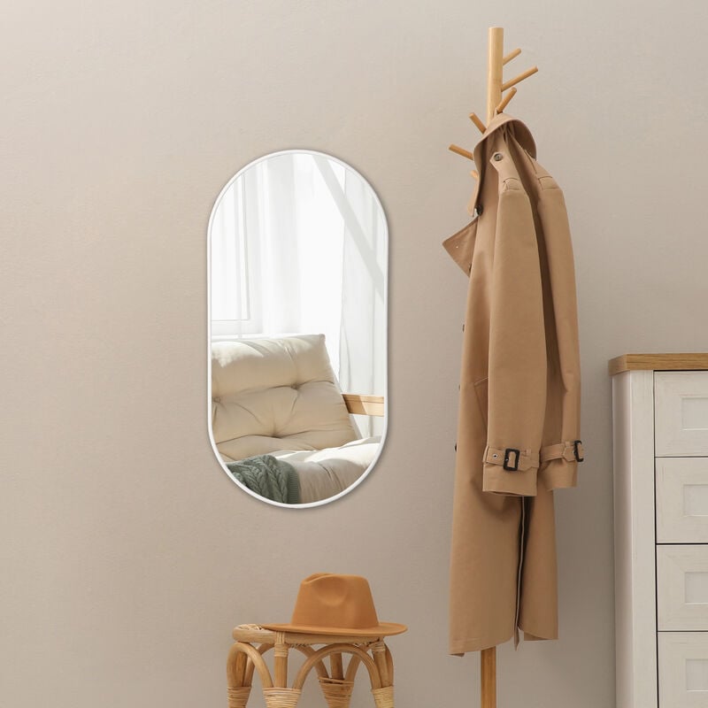 [en.casa] - Miroir mural Picciano ovale 40 x 80 cm blanc mat