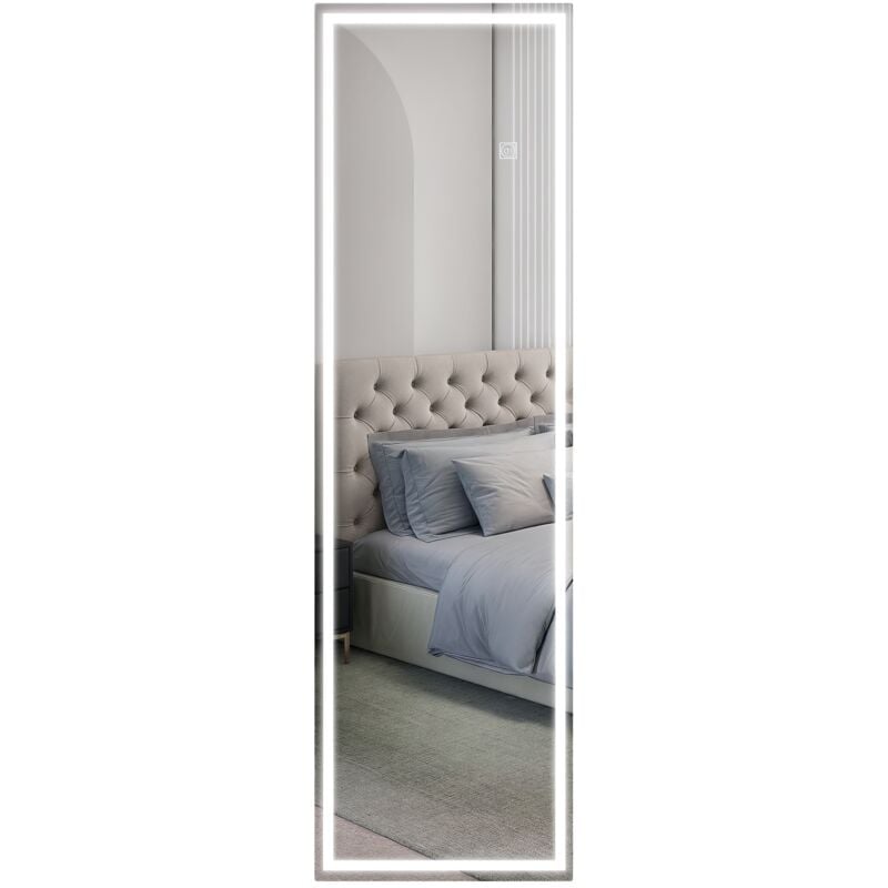Homcom - Miroir mural plein pied rectangulaire avec led réglable, interrupteur tactile, verre épais 4mm, 40 x 120 cm - pour chambre, salon, salle de