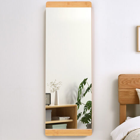 Miroir Mural Rectangulaire 100x32cm Décor Bois Miroir Avec Cadre en Bois pour Salon, Chambre ou Dressing