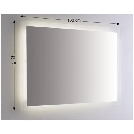 Miroir mural rectangulaire 100x70 cm épaisseur 4 mm avec éclairage périphérique
