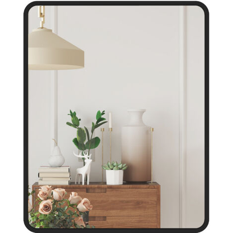 Miroir mural rectangulaire 50 x 40 cm. miroir décoratif moderne avec cadre en métal pour salon. entrée. couloir. noir