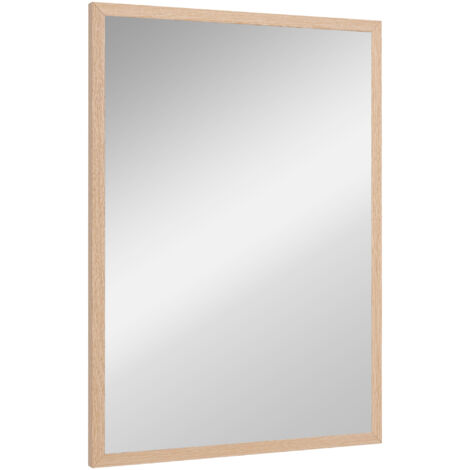 Miroir mural rectangulaire 50x70 cm, cadre bois naturel, salle de bain, salon, chambre