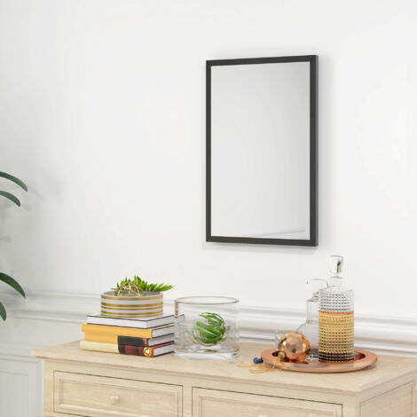 Miroir mural rectangulaire 60 x 40 cm. cadre en bois noir. idéal pour la salle de bain. salon ou chambre
