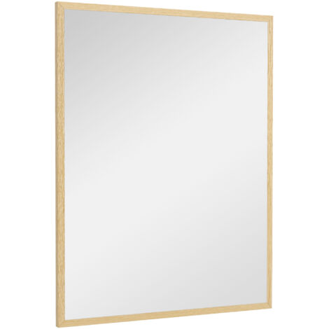 Miroir mural rectangulaire 90x70 cm, cadre bois massif, déco salle de bain, salon ou chambre, teinte naturelle
