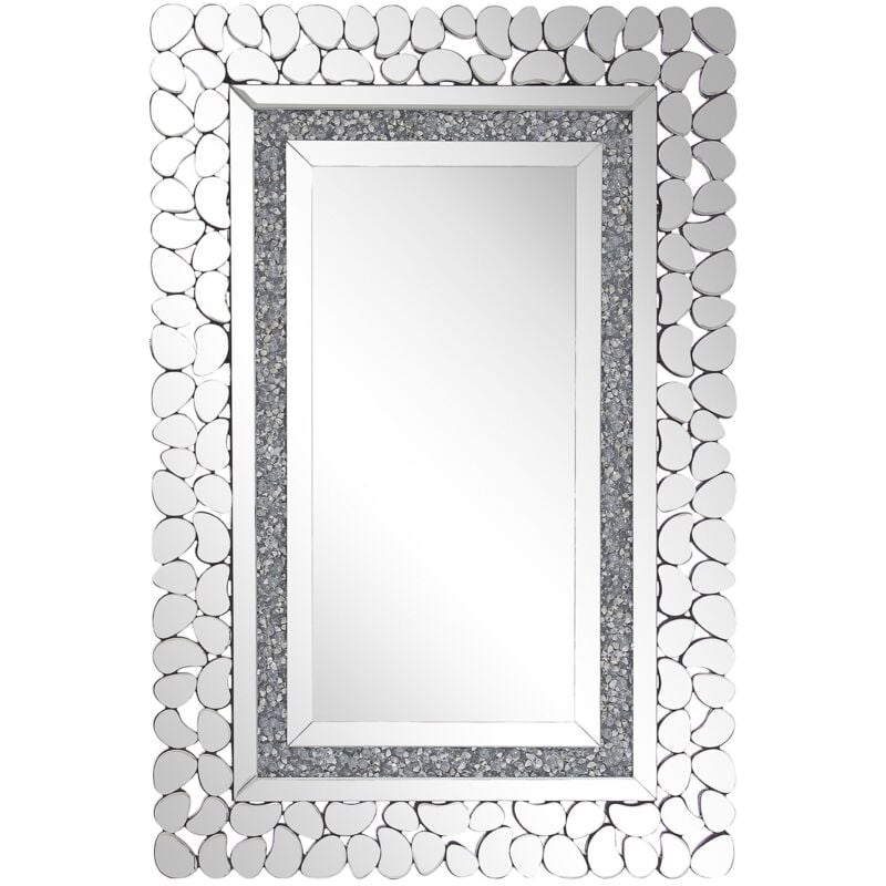 Beliani - Miroir Mural Rectangulaire avec Cadre Décoratif Argenté Effer Cristaux de Verre 60 x 90 cm Idéal pour Salon ou Chambre Glamour Chic et
