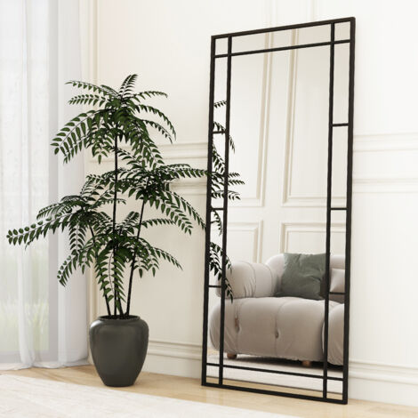 Miroir mural rectangulaire avec cadre en métal noir, style moderne et élégant pour la décoration intérieure