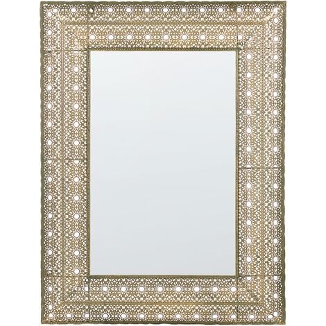 Miroir Mural Rectangulaire Grand Format en Métal Doré Ajouré de Style Oriental Idéal Pour Décorer Salon Moderne ou Glamour Beliani