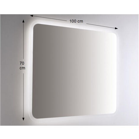 Miroir mural rétroéclairé à LED 100X70 épaisseur 4 mm, cm avec coins arrondis 7 mm
