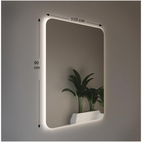 Miroir mural rétroéclairé à LED 110X90 épaisseur 4 mm, cm avec angles rayonnés