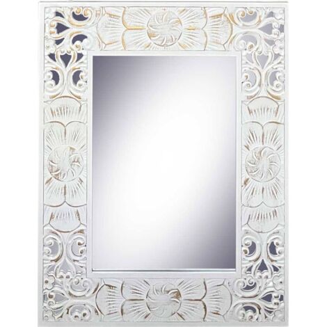 Miroir mural romantique blanc bois sculpté ambiance élégante - blanc patiné bois clair