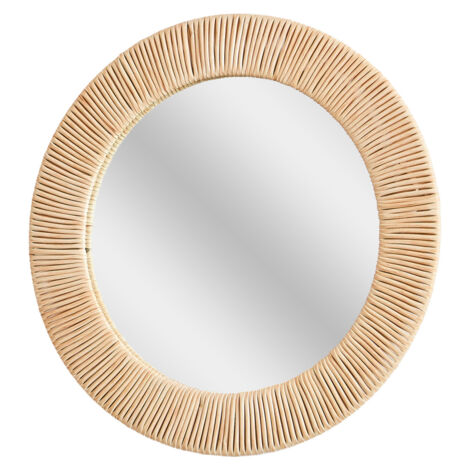Miroir mural rond 40cm – Design épuré en polyéthylène et fer – Cadre texturé beige naturel – Certification FSC – Future Home