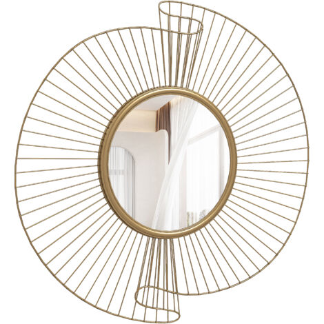 Miroir mural rond 60 cm avec bandes métalliques et design plissé, doré
