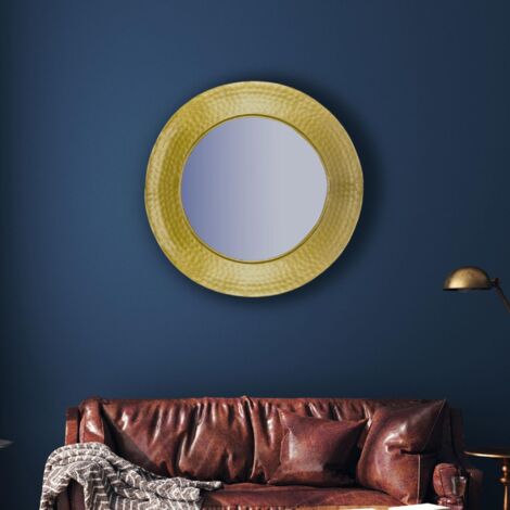 Miroir mural rond 60x60 cm en métal doré