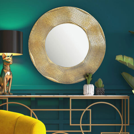 Miroir mural rond 74x74 cm en aluminium doré
