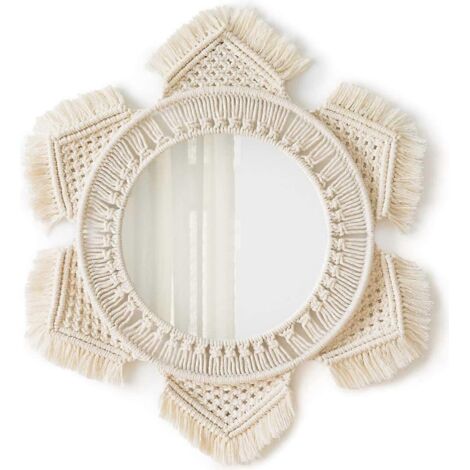 Miroir mural rond à franges en macramé, style bohème, pour appartement, salon, chambre d'enfant
