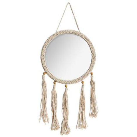 Miroir Mural Rond à Franges "Eté" 62cm Beige