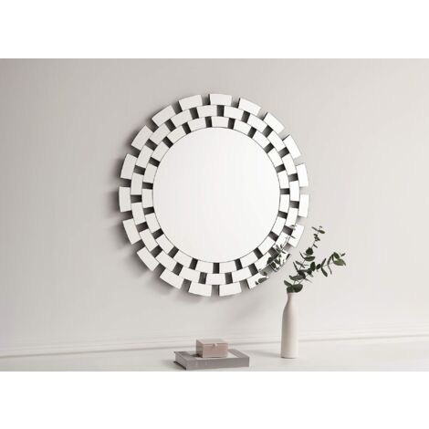 Miroir mural rond argenté 90 cm ALBA