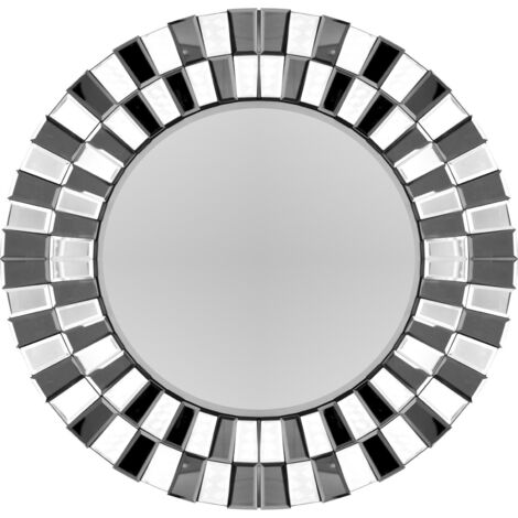 Miroir mural rond argenté design élégant horus - argent métallisé facetté noir et gris