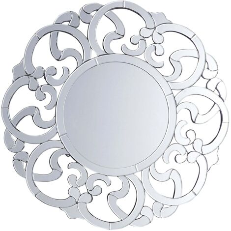 Miroir Mural Rond avec Cadre Décoratif Motif Baroque de Couleur Argenté pour Salon et Chambre Glamour ou Moderne Beliani