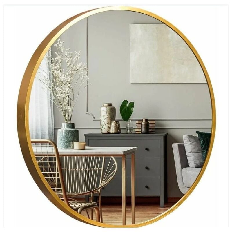Umnuou - Miroir mural rond avec cadre en alliage d'aluminium - Doré 60cm résistante à l'humidité Cadre de Miroir