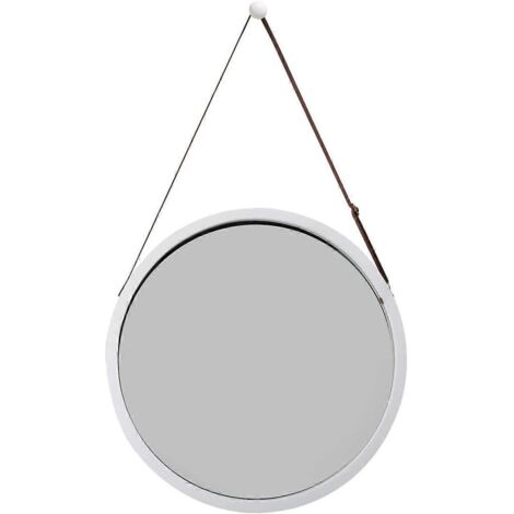 Miroir mural rond avec sangle en cuir ajustable, miroir de salle de bain, bambou, blanc, 38 cm