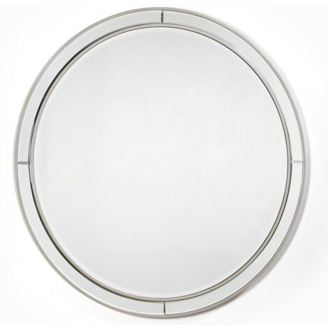 Miroir mural rond bois argenté et verre Octy