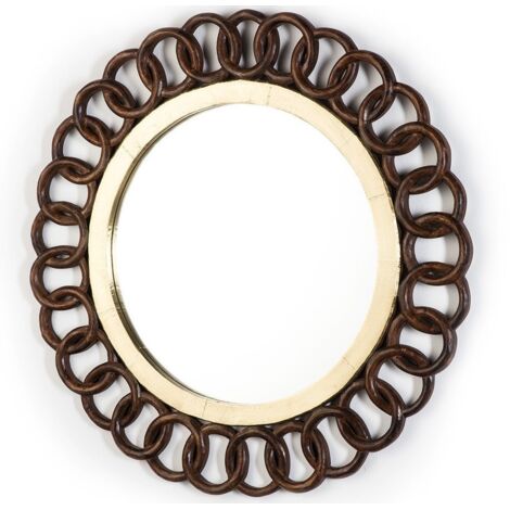 Miroir mural rond bois foncé et métal doré Caesar D 91cm