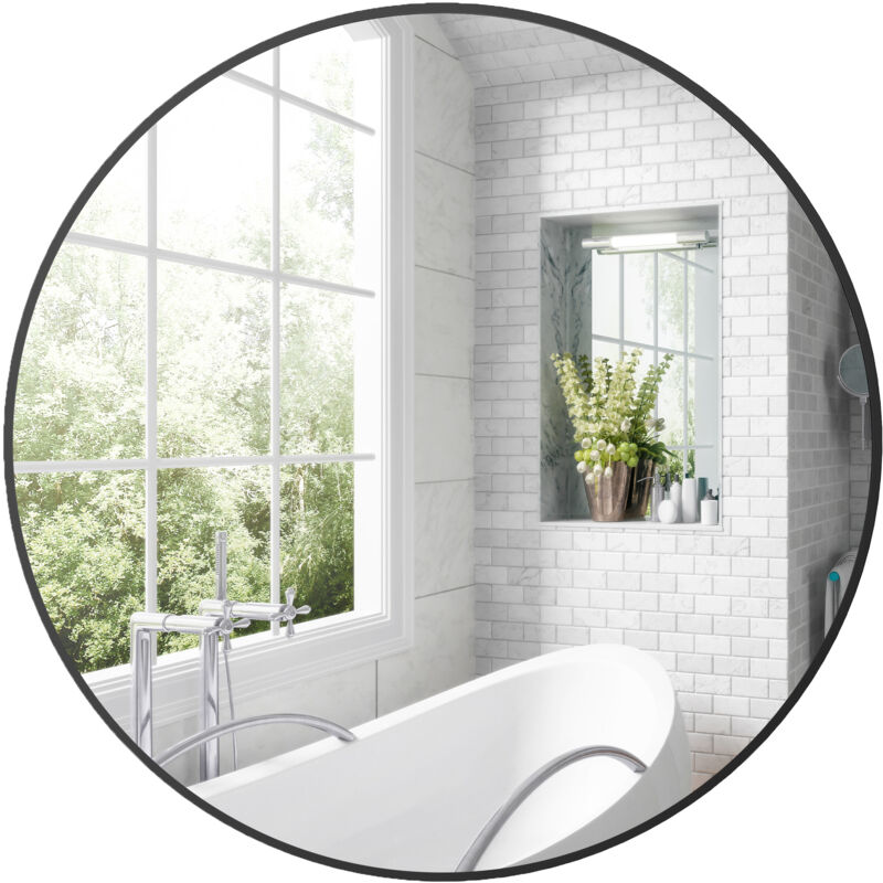 Miroir mural rond dia. 70 cm cadre métal noir