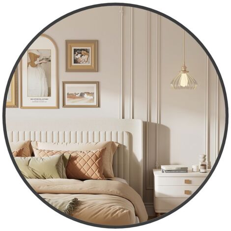 Miroir mural rond diamètre 61 cm cadre en métal noir