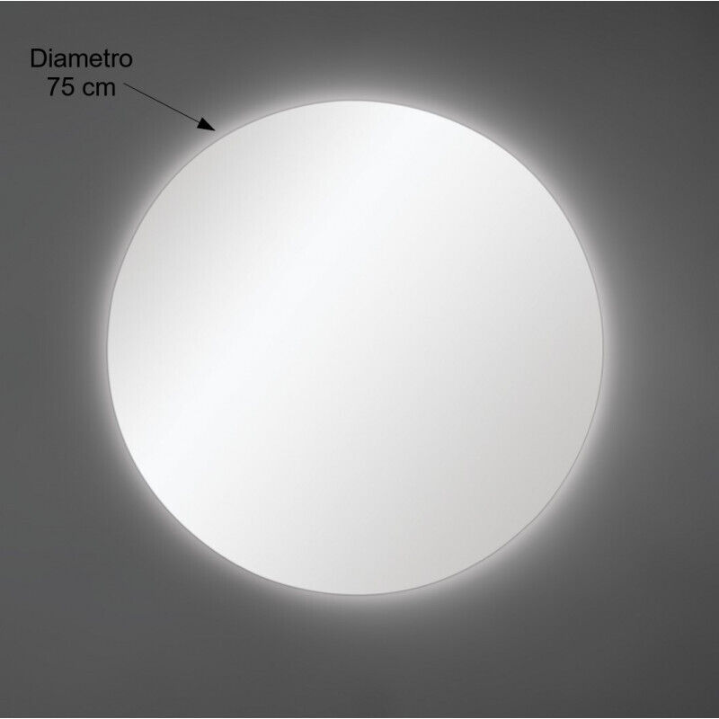 Miroir mural rond diamètre 75 cm épaisseur 4 mm avec éclairage LED
