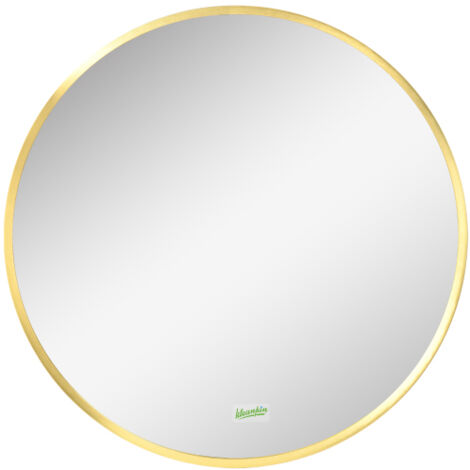Miroir Mural Rond doré de 50 cm avec Cadre en Aluminium incassable à Suspendre et à Poser - Miroir Mural pour Chambre à Coucher, Salle de Bain, Salon