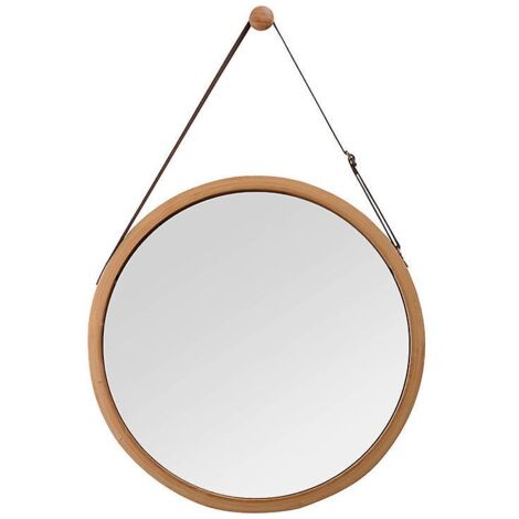 Miroir mural rond en bambou pour entrée ou salle de bain, avec sangle en cuir réglable, 38 cm