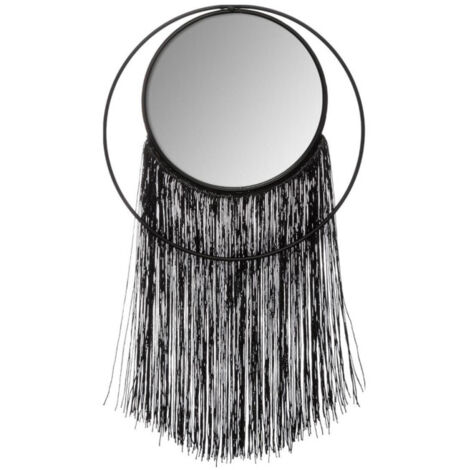 Miroir Mural Rond en Métal "Frange" 18cm Noir
