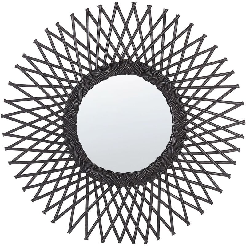Beliani - Miroir Mural Boho Noir Cadre Rotin Forme de Soleil Ajouré Rond 60 cm Tagolu