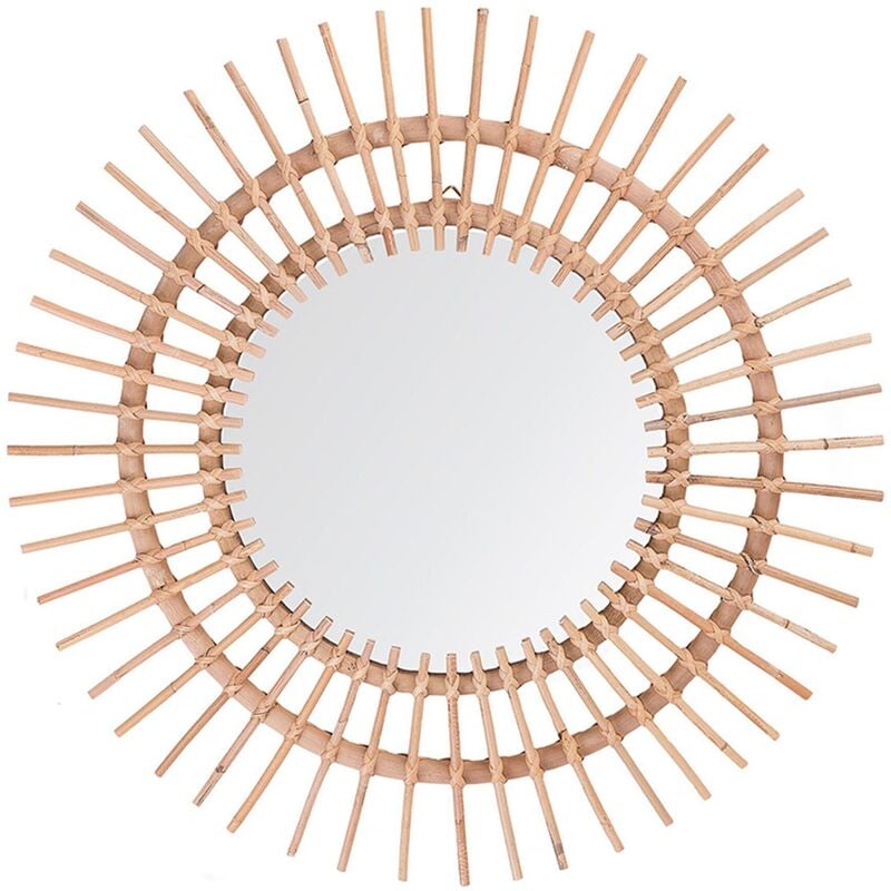 Beliani - Miroir Mural de Forme Ronde avec Cadre en Rotin Clair pour Chambre et Salon Traditionnel et Moderne