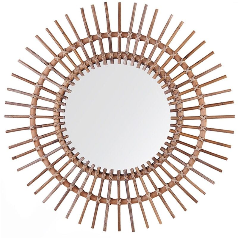 Beliani - Miroir Mural de Forme Ronde avec Cadre en Rotin Foncé pour Chambre et Salon Traditionnel et Moderne
