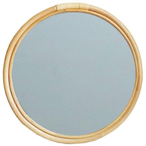 Miroir mural rond en rotin de 40 cm (16 pouces) - Miroir de maquillage pour entrée, salle de bain, salon