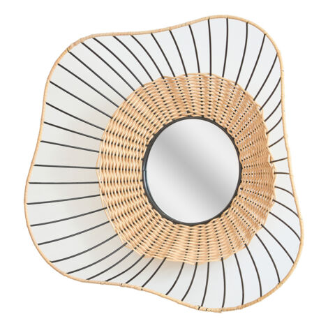 Miroir mural rond en rotin et métal 55cm