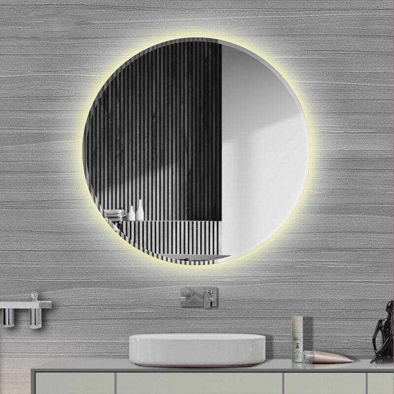 Hofuton Miroir mural rond led pour salle de bain sans buée avec interrupteur tactile blanc chaude 60cm