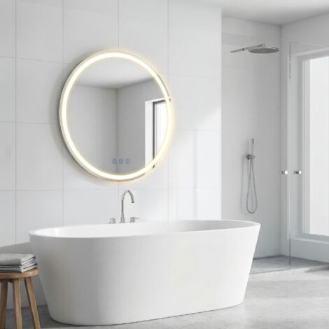 Miroir Mural Rond Lumineux, Anti-buée, Luminosité et Température Réglables, pour Chambre, Coiffeuse, 51 cm, Blanc