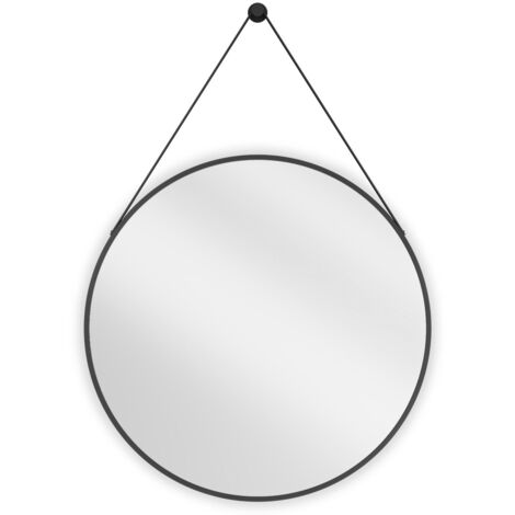 Miroir mural rond Silla, miroir salle de bain 70 cm, cadre design, Noir