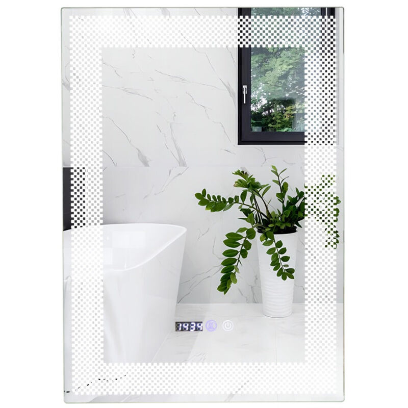 Helloshop26 - Miroir mural salle de bain led à 3 couleurs luminosité réglable fonction mémoire et de désembuage interrupteur tactile et affichage