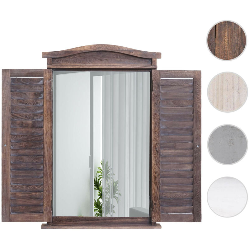 Miroir mural salle de bain miroir fenêtre avec volets - 71x46x5cm - shabby naturel