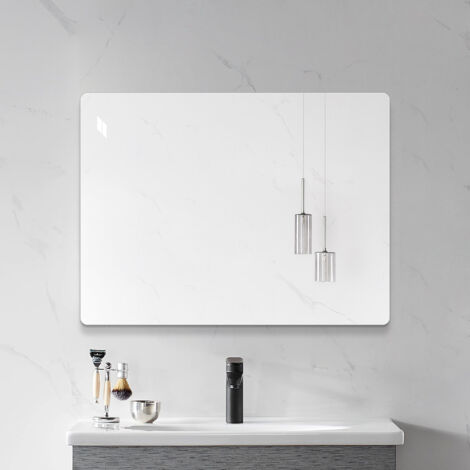 Miroir mural sans cadre 100×75 cm – Miroir de salle de bain HD sans cuivre, miroir moderne pour coiffeuse/chambre/entrée, miroir décoratif à suspendre verticalement ou horizontalement avec film incass
