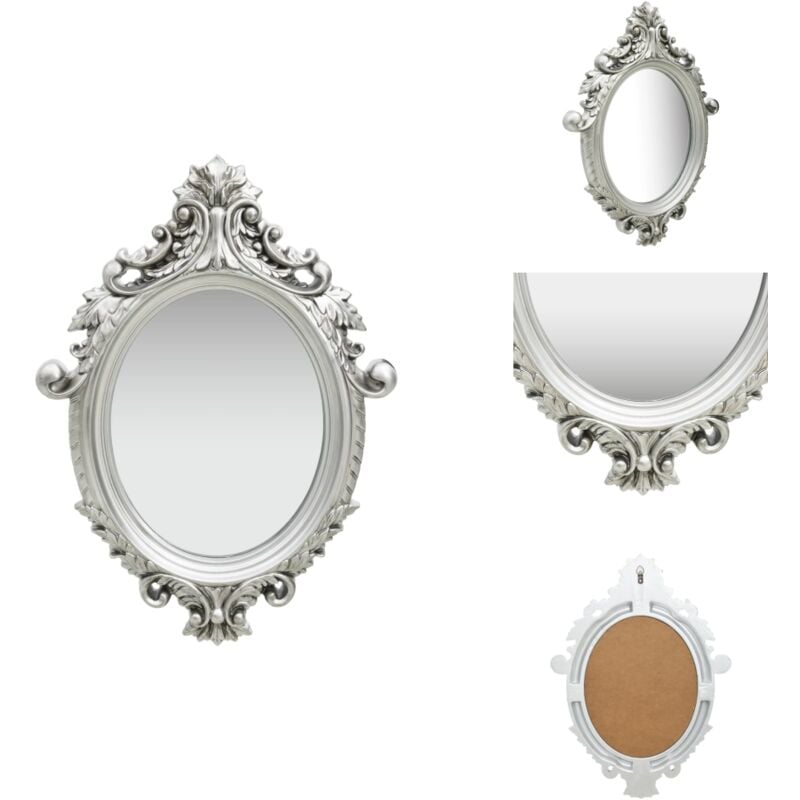 Vidaxl - Miroir mural style château 56x76 cm Argenté - Miroir Mural - Miroir Vintage - Miroir Doré - Décoration Murale - Miroir Oval
