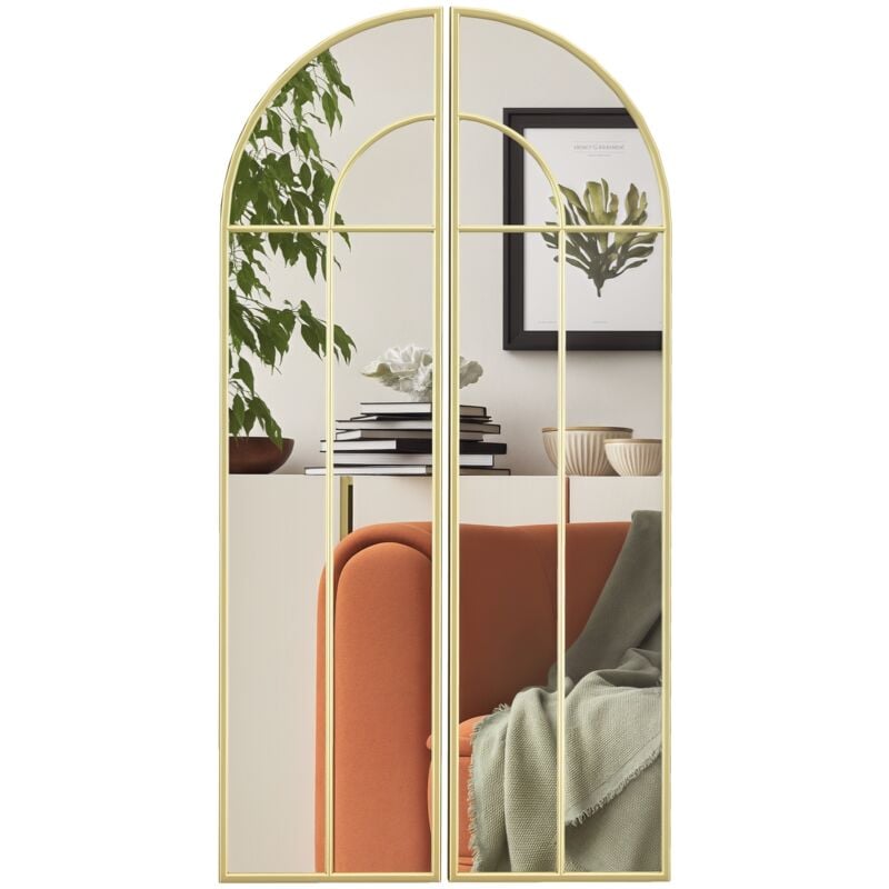 Homcom - Miroir mural style verrière dim. panneau 30 x 120 cm métal doré verre