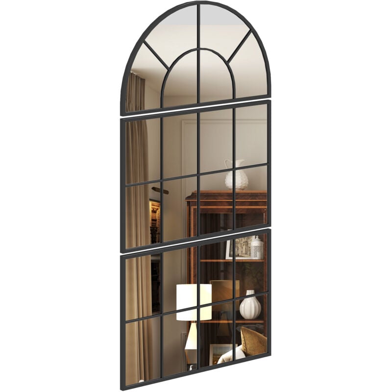 Homcom - Miroir mural style verrière ensemble de 3 pièces métal noir verre