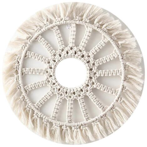 Miroir mural suspendu avec franges macramé, miroir rond bohème décoration murale pour entrée, appartement, salon.