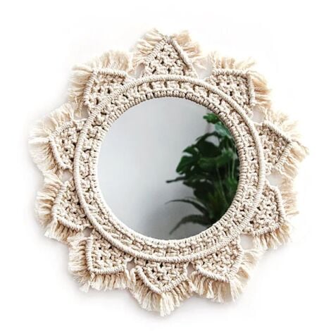 JORMFTTE Miroir mural suspendu avec macramé frange miroir rond Art Boho Decor pour appartement salon chambre bébé pépinière dortoir entrées